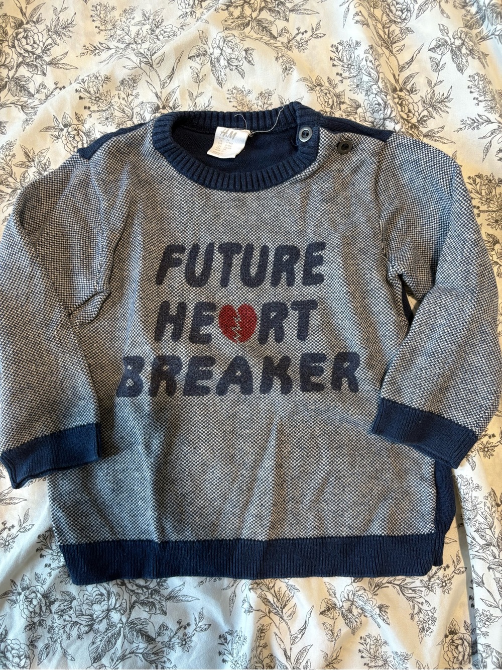 H&M Navy & Gray "Future Heart Breaker" Knit Sweater